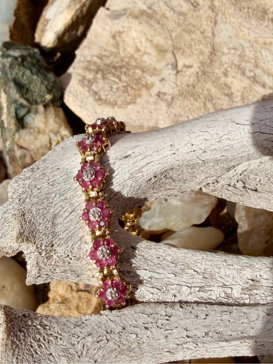 925 Sterling Silver Jewelry - 9 CTW AA Ruby & Diamond Bracelet 18K Gold Over 925 Sterling Silver